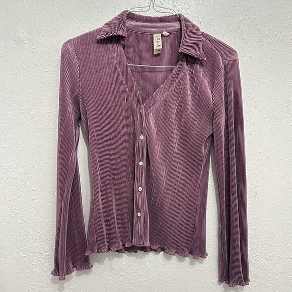 Anthropologie Tops - Anthropologie Dolan Left Coast Womens XS Purple Satin Ribbed Pleated Button Down